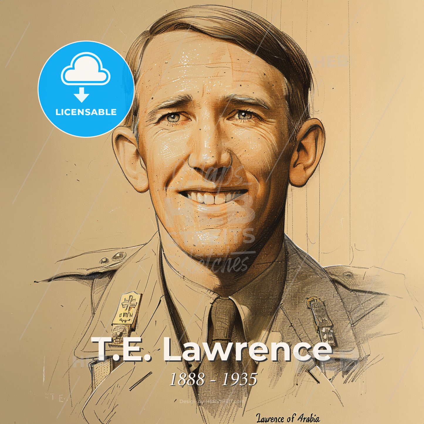 T.E. Lawrence, 1888 - 1935, British archaeologist and military officer - A Portrait Of A Man In A Military Uniform Print Template