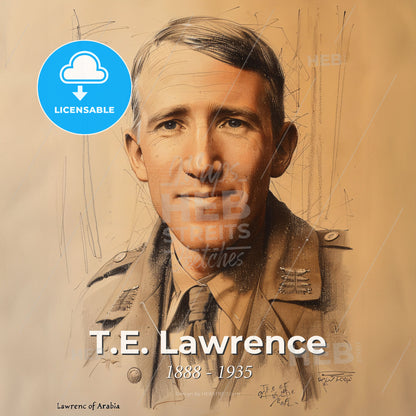 T.E. Lawrence, 1888 - 1935, British archaeologist and military officer - A Portrait Of A Man In A Military Uniform Print Template