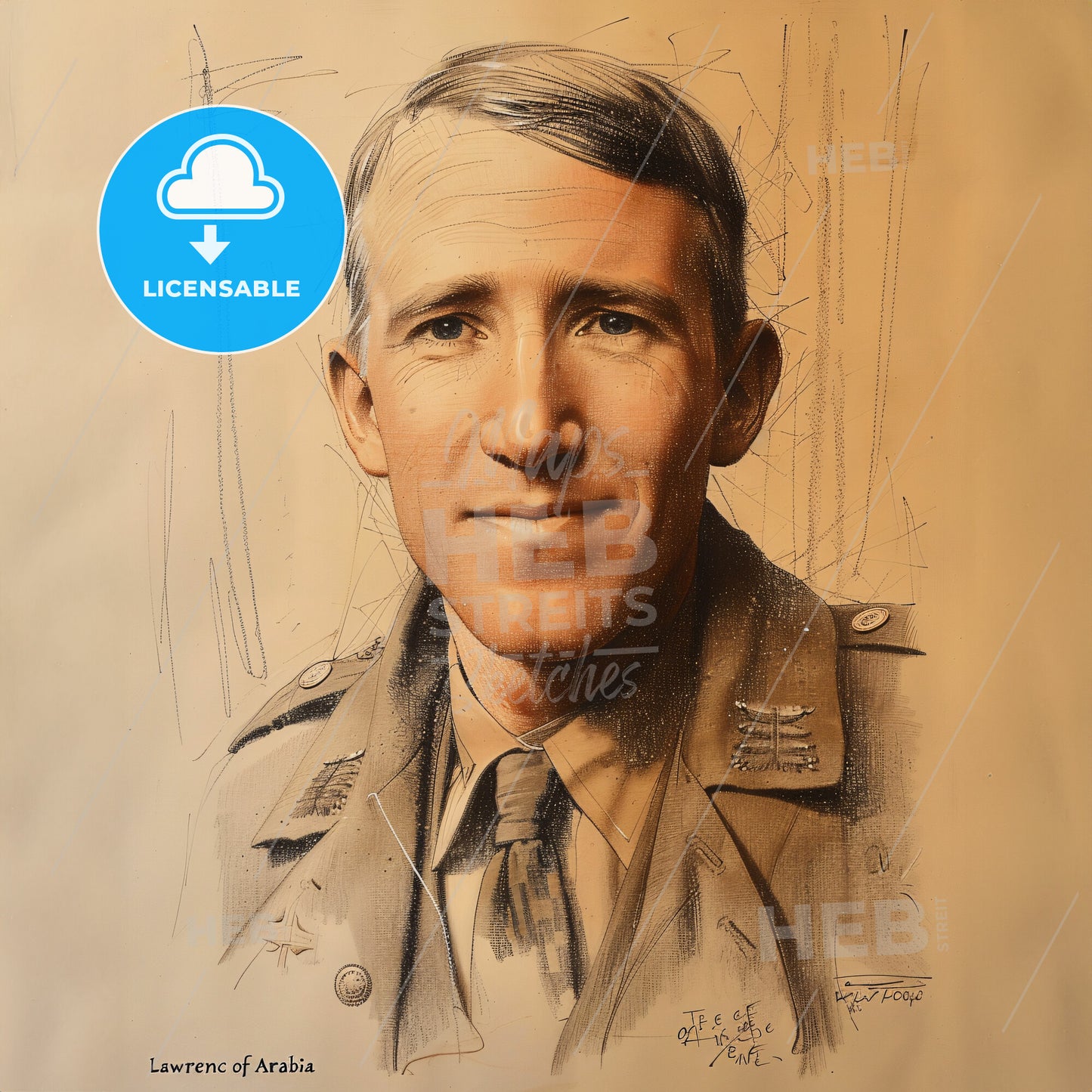 T.E. Lawrence, 1888 - 1935, British archaeologist and military officer - A Portrait Of A Man In A Military Uniform