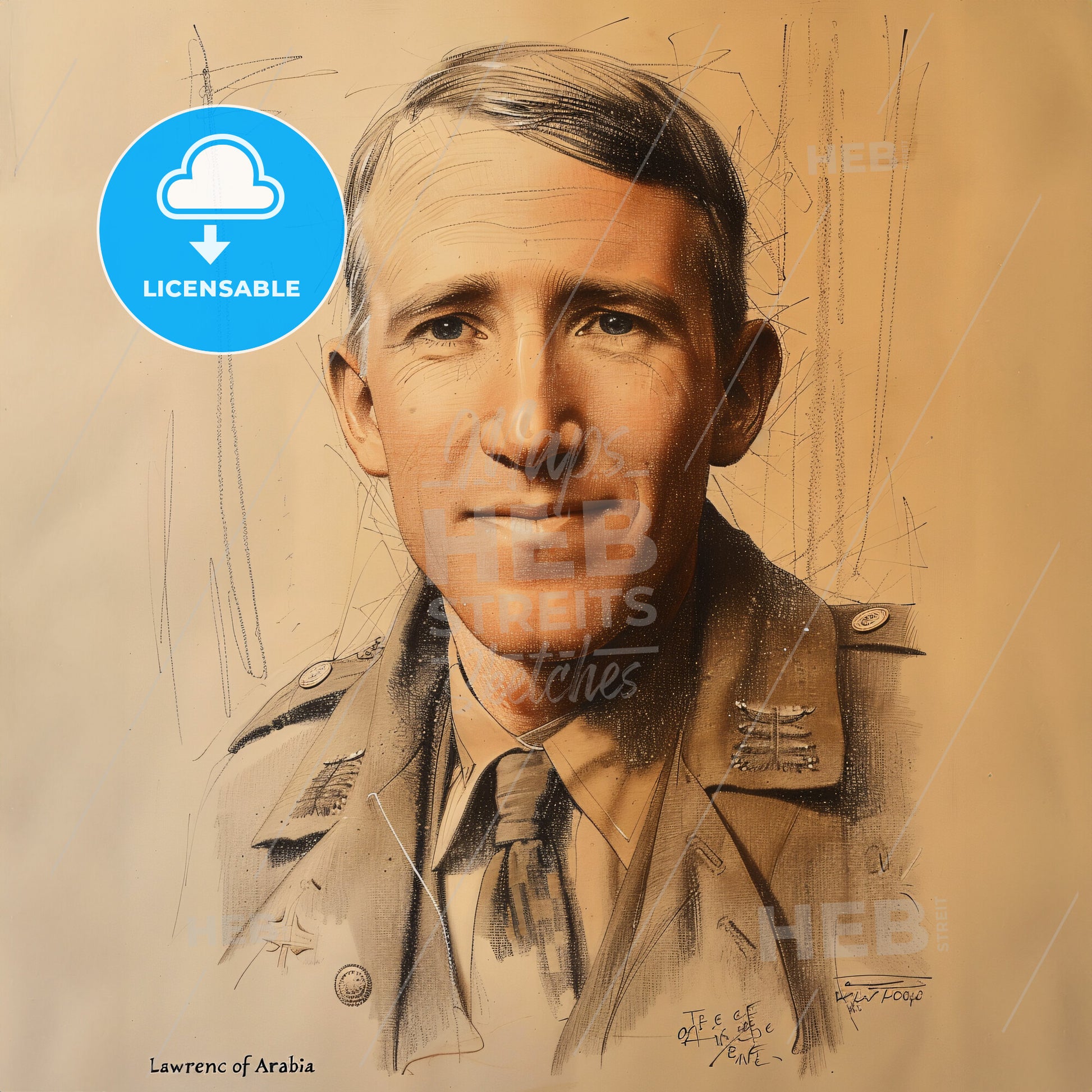 T.E. Lawrence, 1888 - 1935, British archaeologist and military officer - A Portrait Of A Man In A Military Uniform