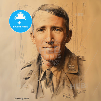 T.E. Lawrence, 1888 - 1935, British archaeologist and military officer - A Portrait Of A Man In A Military Uniform