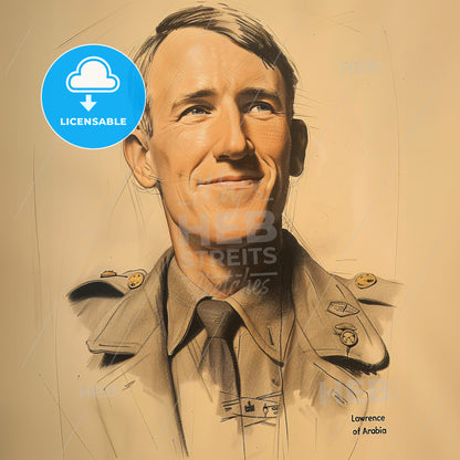 T.E. Lawrence, 1888 - 1935, British archaeologist and military officer - A Portrait Of A Man In A Military Uniform