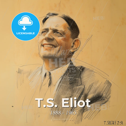T.S. Eliot, 1888 - 1965, American-British poet - A Drawing Of A Man Smiling Print Template