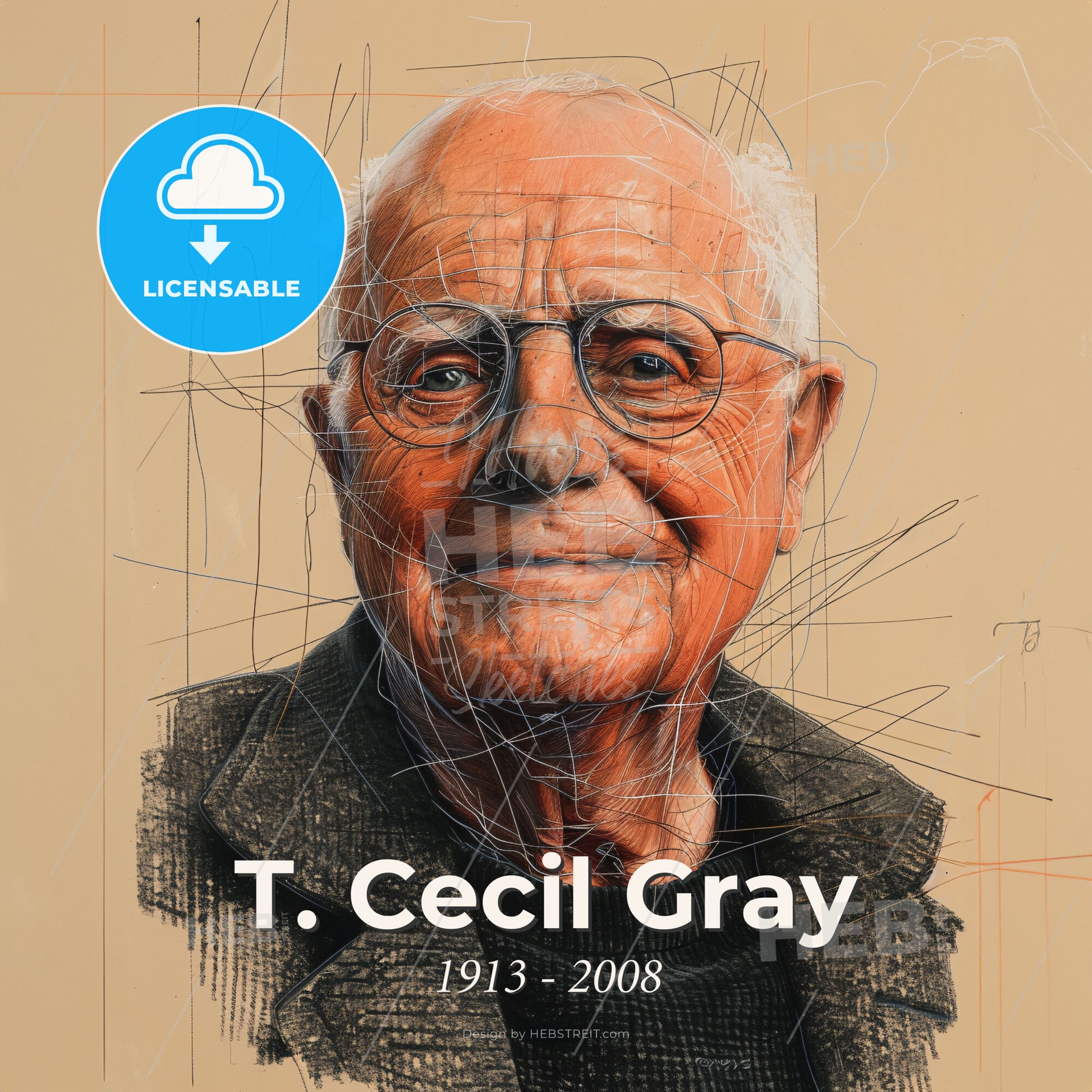 T. Cecil Gray, 1913 - 2008, British anesthesiologist - An Old Man With Glasses Print Template