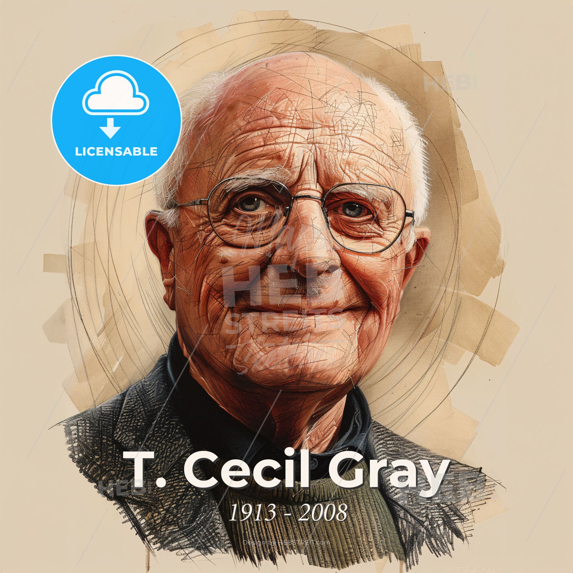 T. Cecil Gray, 1913 - 2008, British anesthesiologist - A Man With Glasses Smiling Print Template