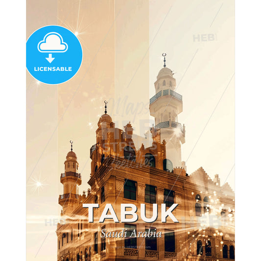Tabuk City Skyline Architecture Art Deco Poster - A building with a tower and a star in the sky - Square format print template