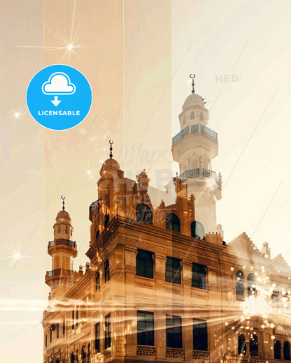 Tabuk City Skyline Architecture Art Deco Poster - A building with a tower and a star in the sky