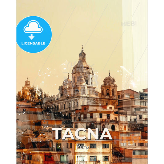 Tacna, Peru Skyline Pastel Colors Poster Art - A city with many buildings - Square format print template