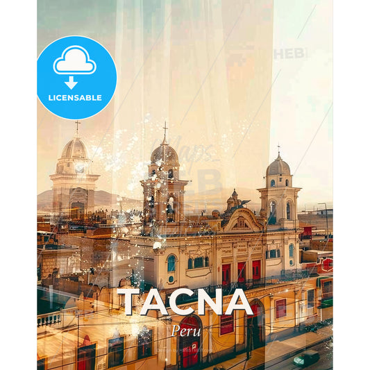 Tacna City Skyline Colorful Art Poster - A building with a large tower - Square format print template