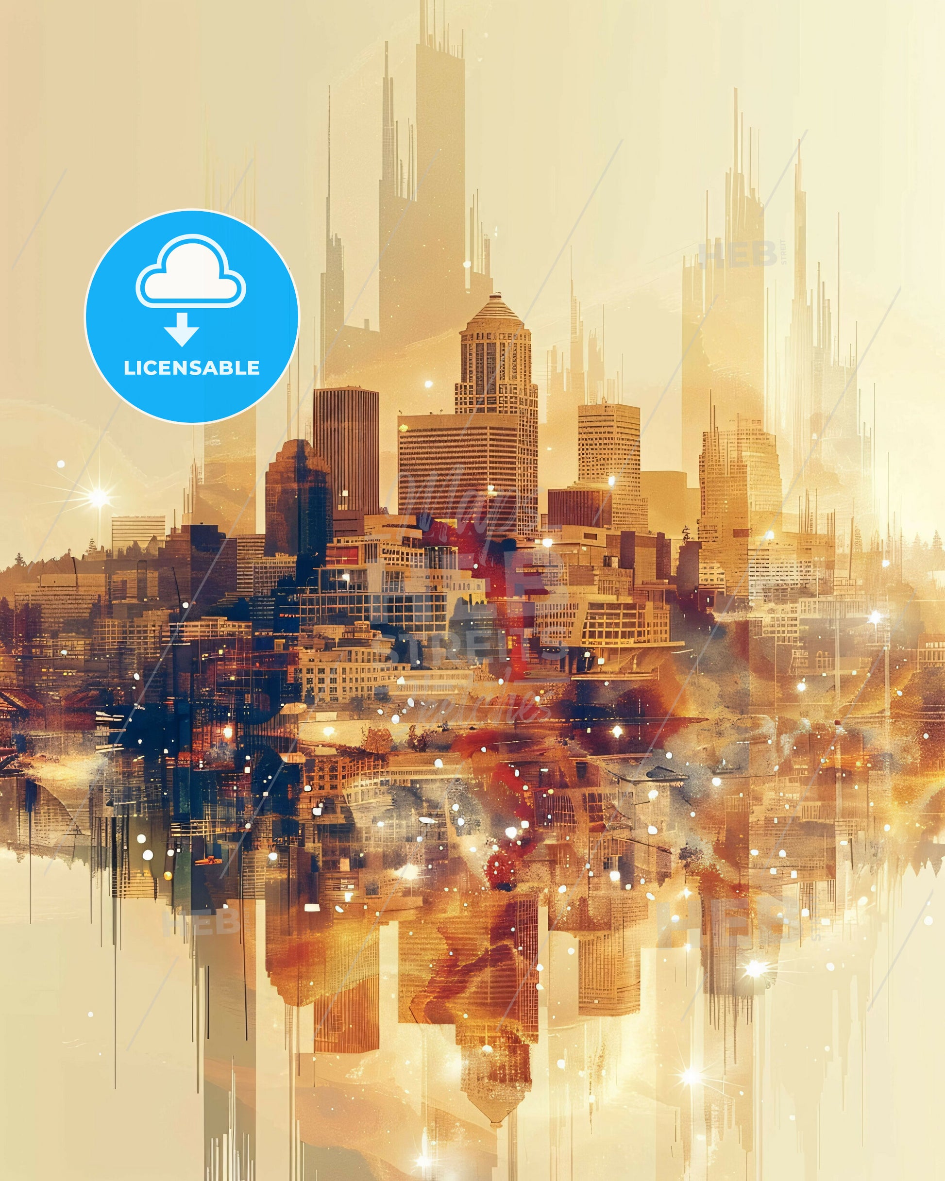 Tacoma Cityscape Skyline Composite Art - A city skyline with many buildings