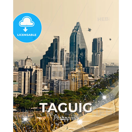 Taguig Skyline Double Exposure Composite Art - A group of jets flying over a city - Square format print template