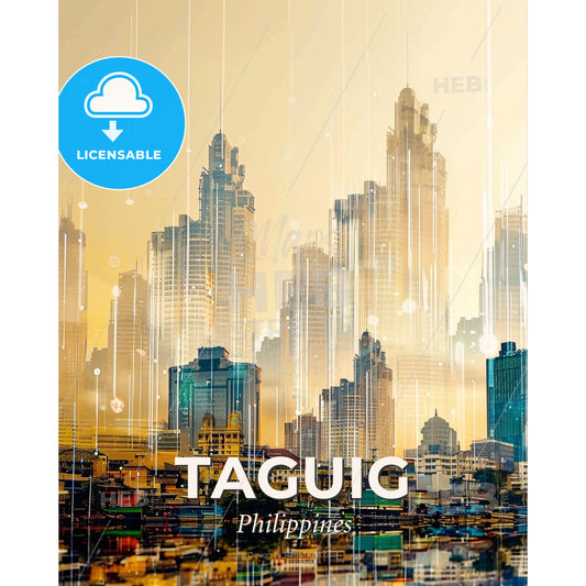 Taguig City Skyline Double Exposure Artwork - A city skyline with many tall buildings - Square format print template