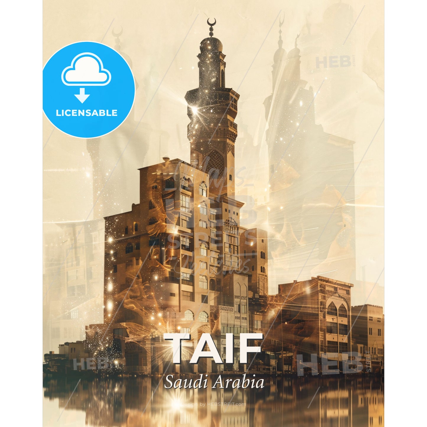 Taif Cityscape Art: Echoes of Desert Glamour - A building with a tower and a tower on the side - Square format print template