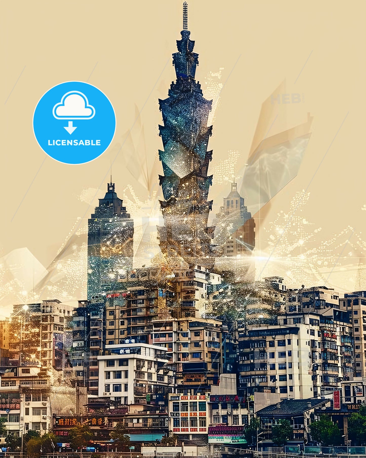 Taixing Skyline: Local Icons Modern Art Poster - A city with many buildings