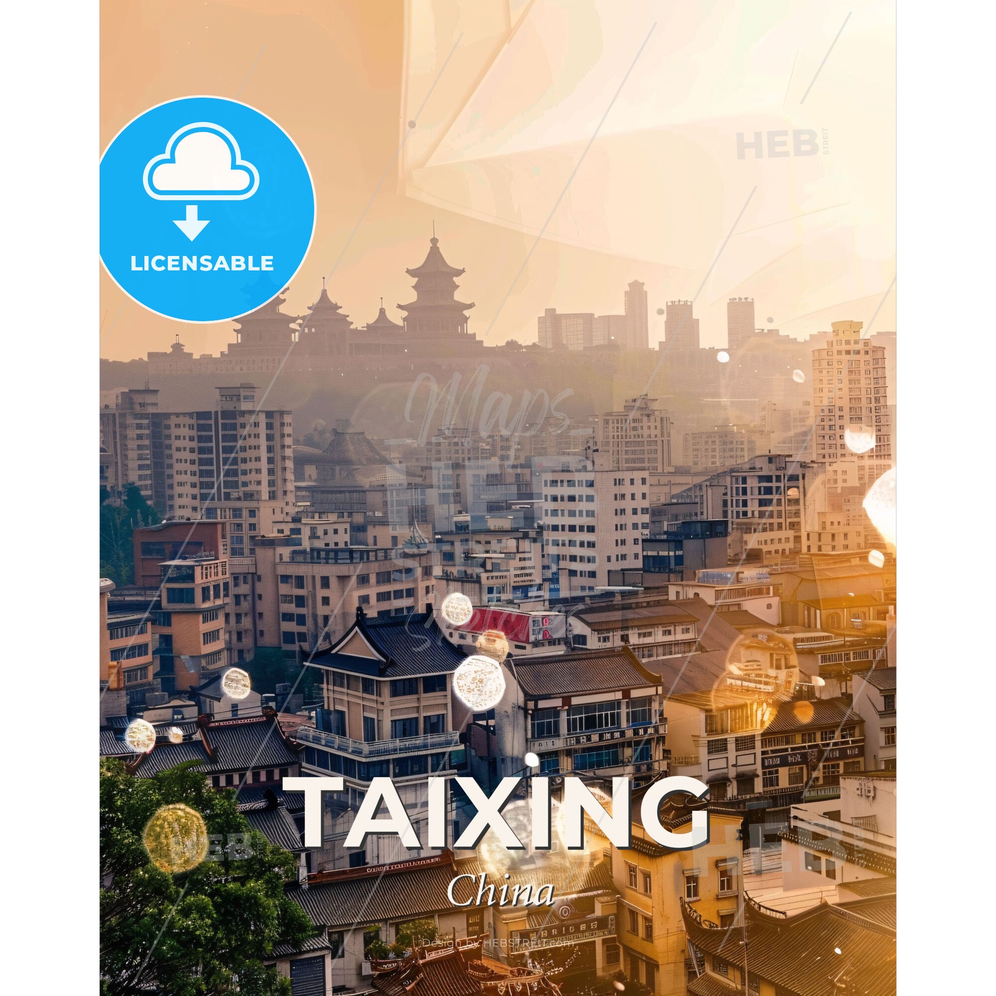 Taixing Skyline Iconic Architecture Cityscape Poster - A city with buildings and a city skyline - Square format print template