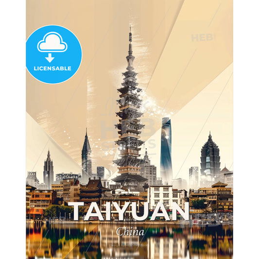 Taiyuan's Enchanting Cityscape, Illuminated At Night - A tall tower in a city - Square format print template