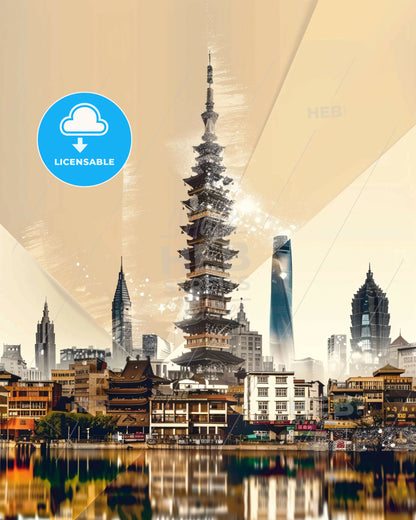 Taiyuan's Enchanting Cityscape, Illuminated At Night - A tall tower in a city