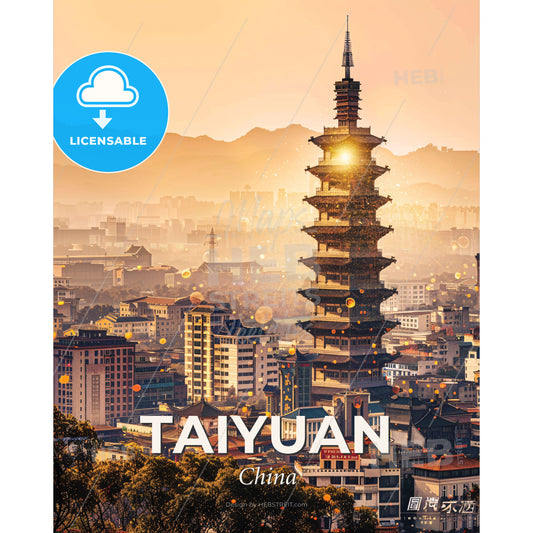 Taiyuan Skyline Double Exposure Art Composite - A tall tower in a city - Square format print template