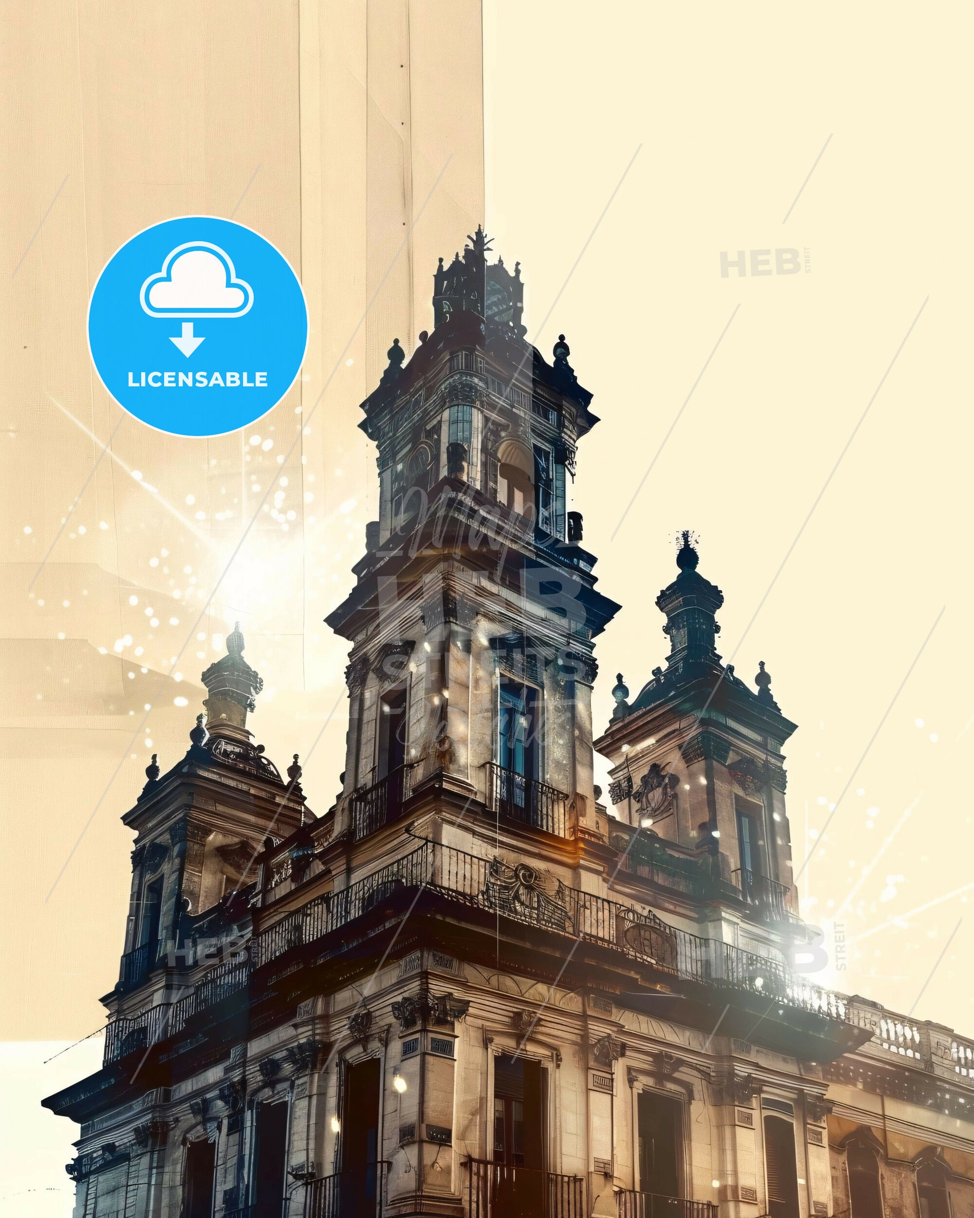 Talavera Panorama Double Exposure Skyline Art Poster - A building with a tower