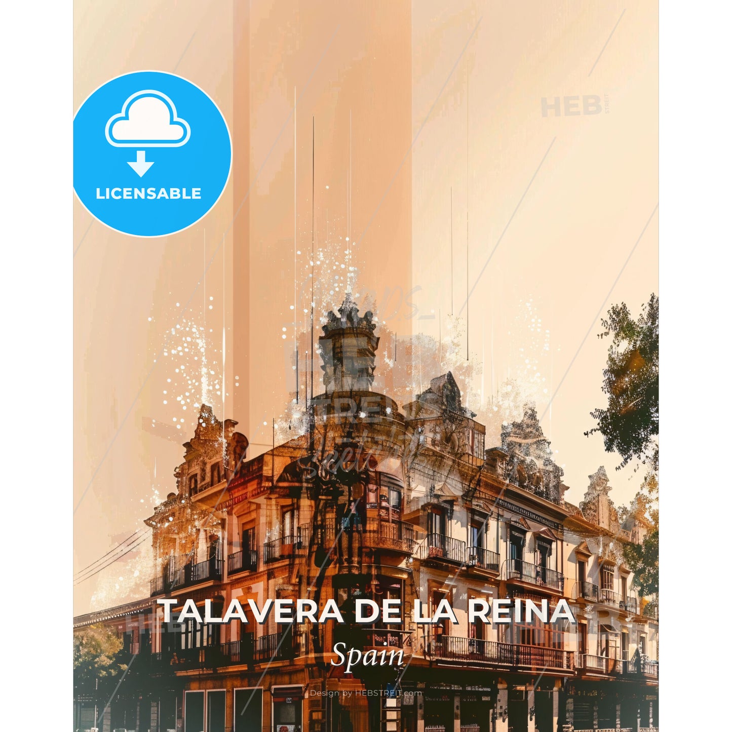 Talavera de la Reina City Skyline Poster - A building with trees in the background - Square format print template