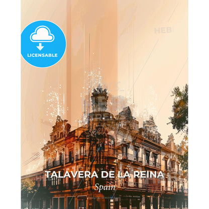 Talavera de la Reina City Skyline Poster - A building with trees in the background - Square format print template