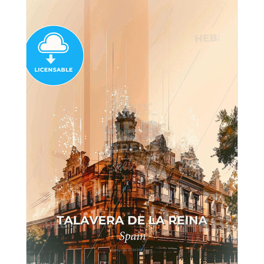 Talavera de la Reina City Skyline Poster - A building with trees in the background - Square format print template