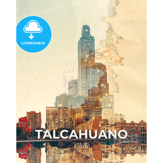 Talcahuano Chile Cityscape Skyline Icon Artwork - A city skyline with water and buildings - Square format print template