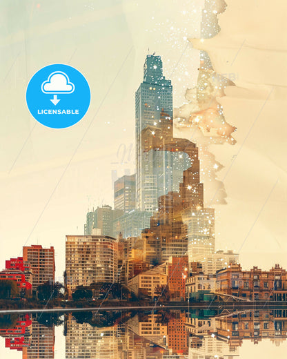 Talcahuano Chile Cityscape Skyline Icon Artwork - A city skyline with water and buildings