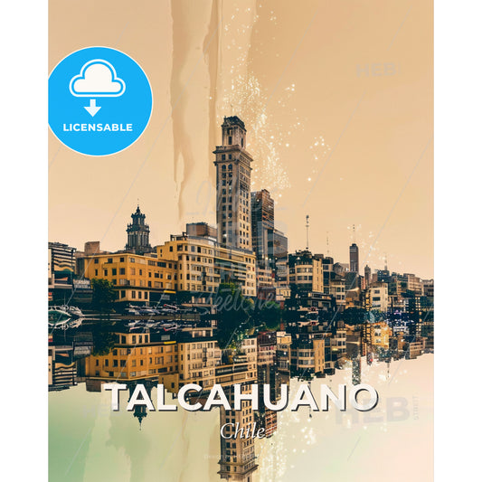 Talcahuano Skyline Art Poster - A city with many buildings reflected in water - Square format print template