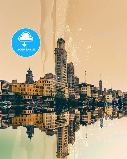 Talcahuano Skyline Art Poster - A city with many buildings reflected in water