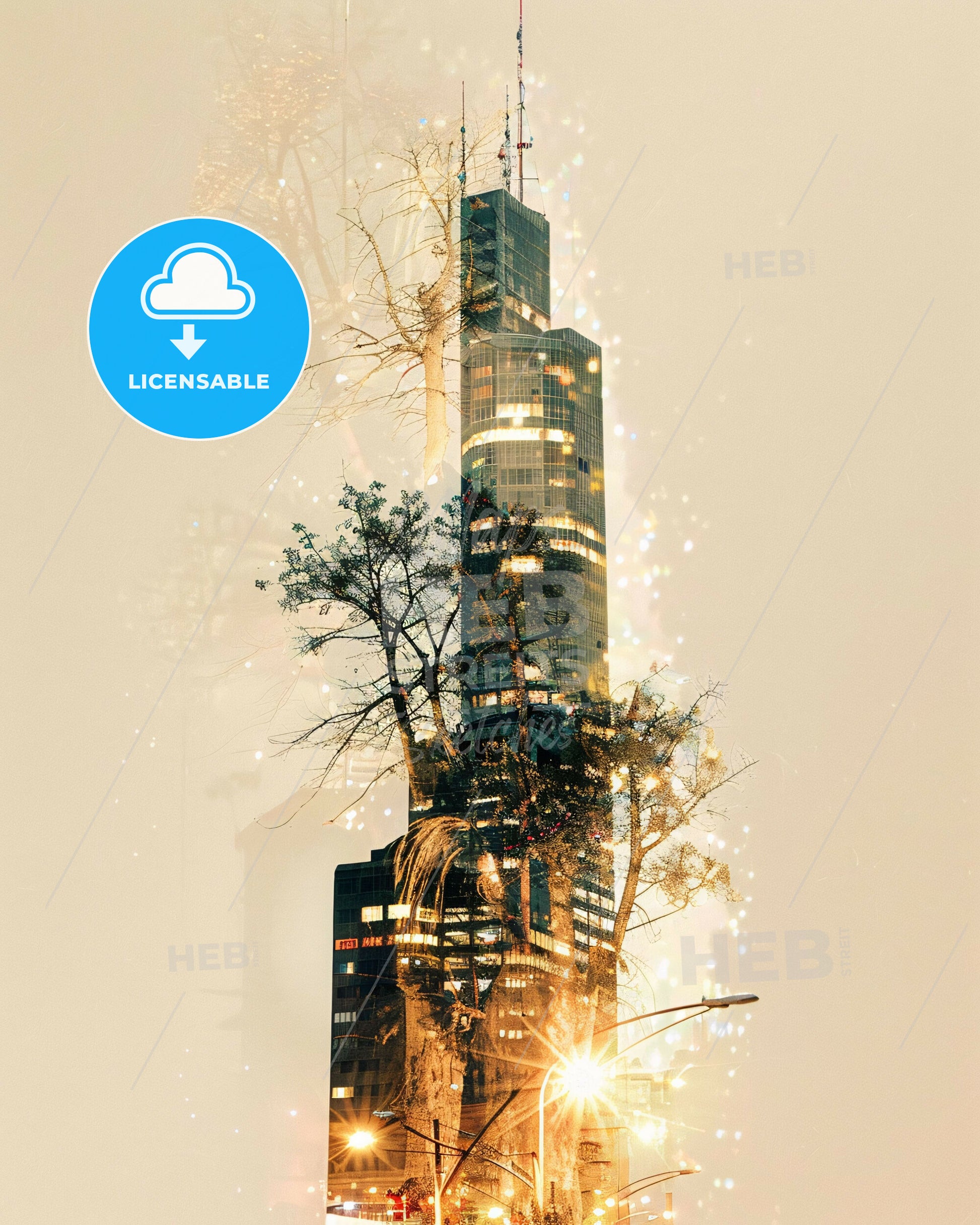 Talcahuano City Skyline Art Deco - A tall building with a tree in the middle