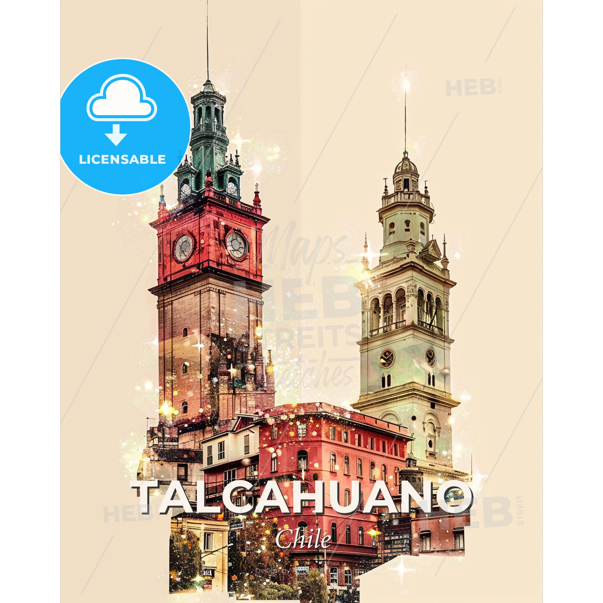 Talcahuano City Icons Double Exposure - A couple of towers - Square format print template