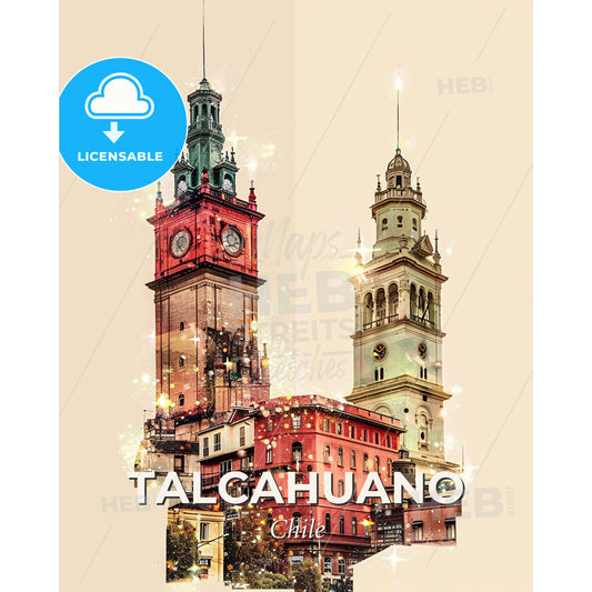 Talcahuano City Icons Double Exposure - A couple of towers - Square format print template