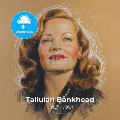 Tallulah Bankhead, 1902 - 1968, American actress and socialite - A Woman With Red Lipstick And Curly Hair Print Template