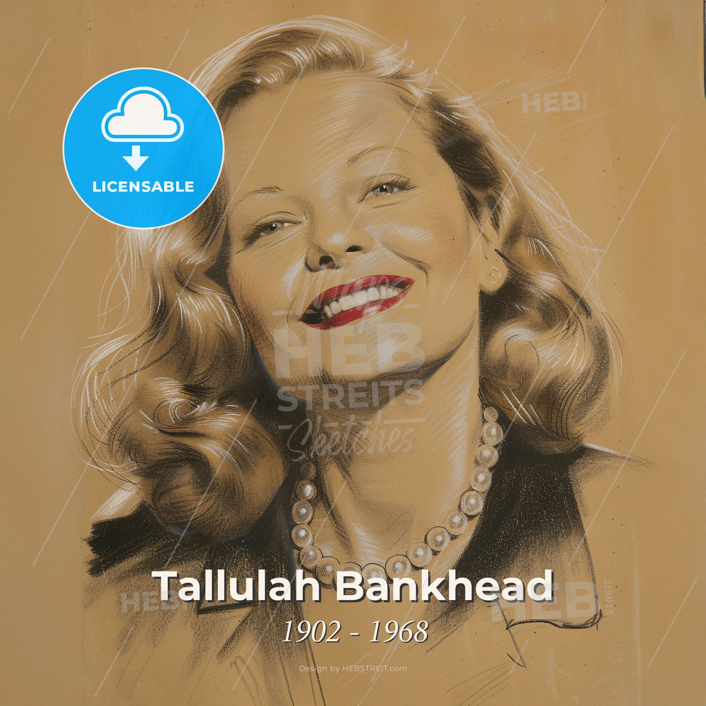 Tallulah Bankhead, 1902 - 1968, American actress and socialite - A Drawing Of A Woman Smiling Print Template