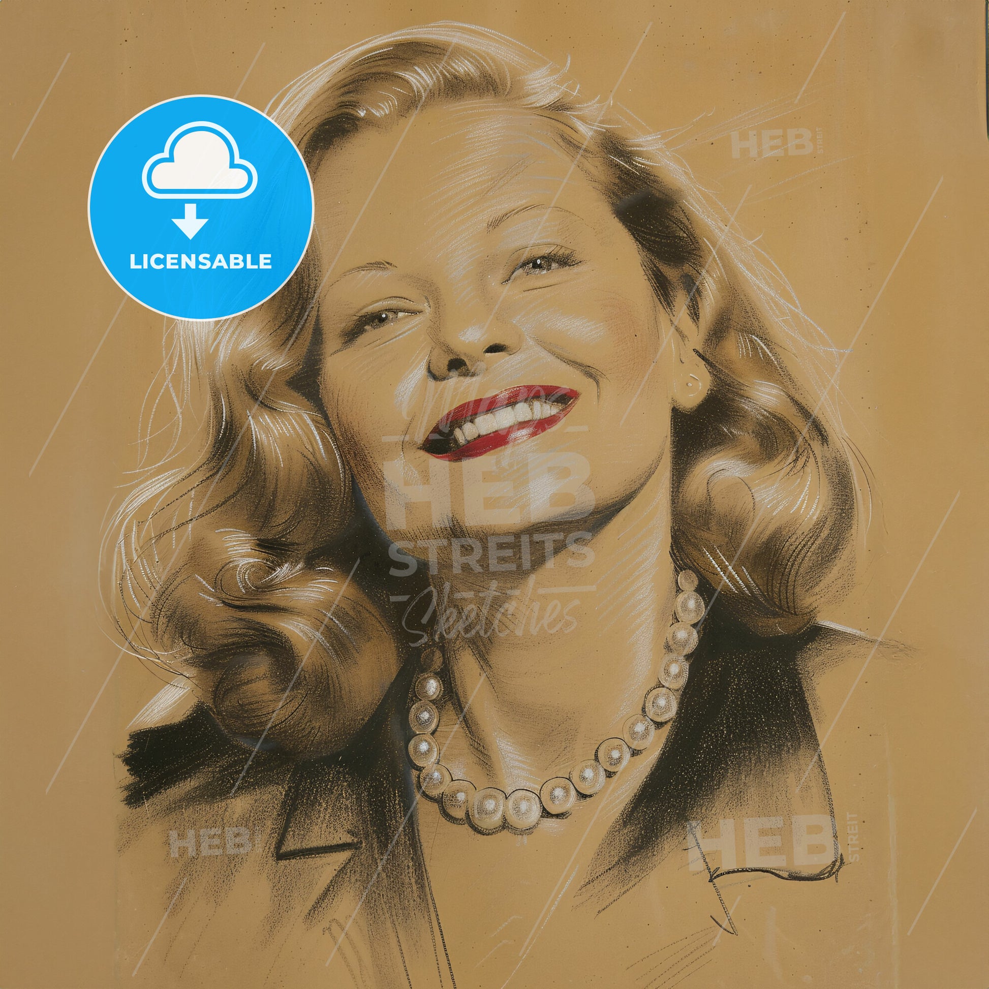 Tallulah Bankhead, 1902 - 1968, American actress and socialite - A Drawing Of A Woman Smiling