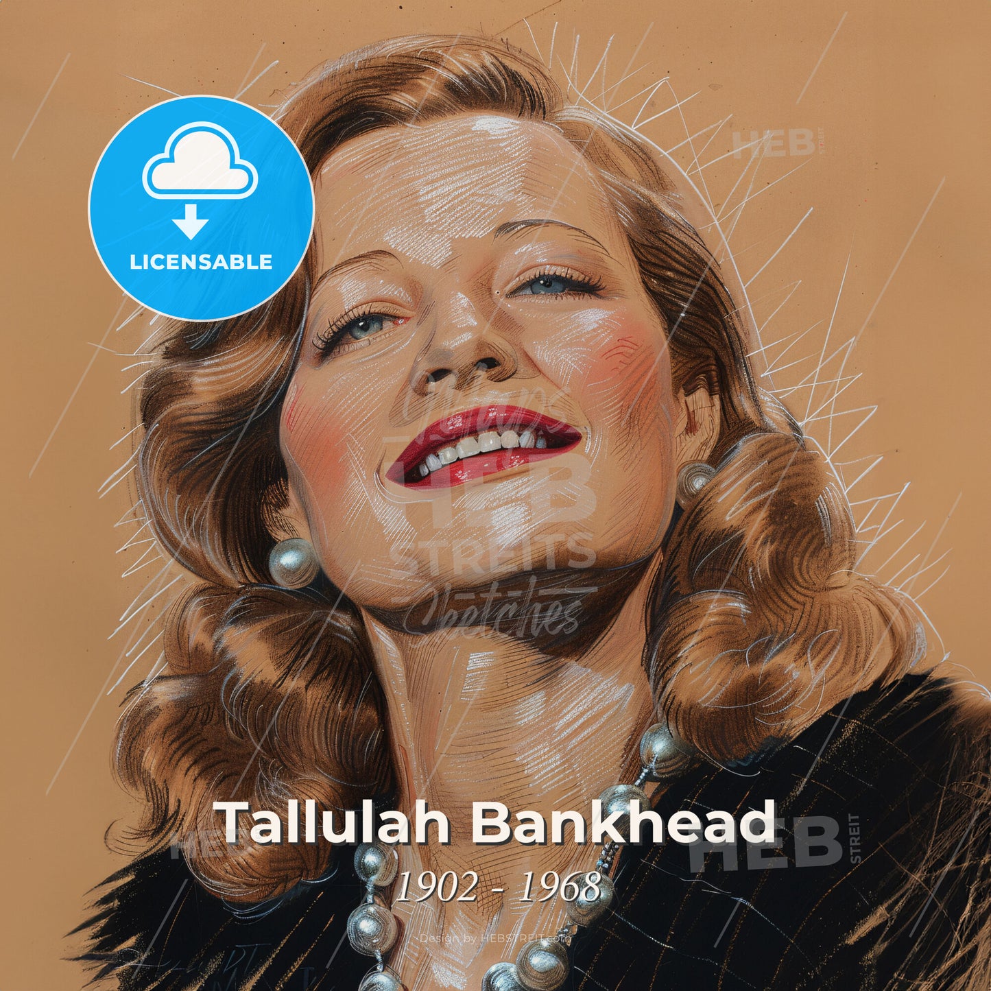 Tallulah Bankhead, 1902 - 1968, American actress and socialite - A Woman With A Pearl Necklace Print Template