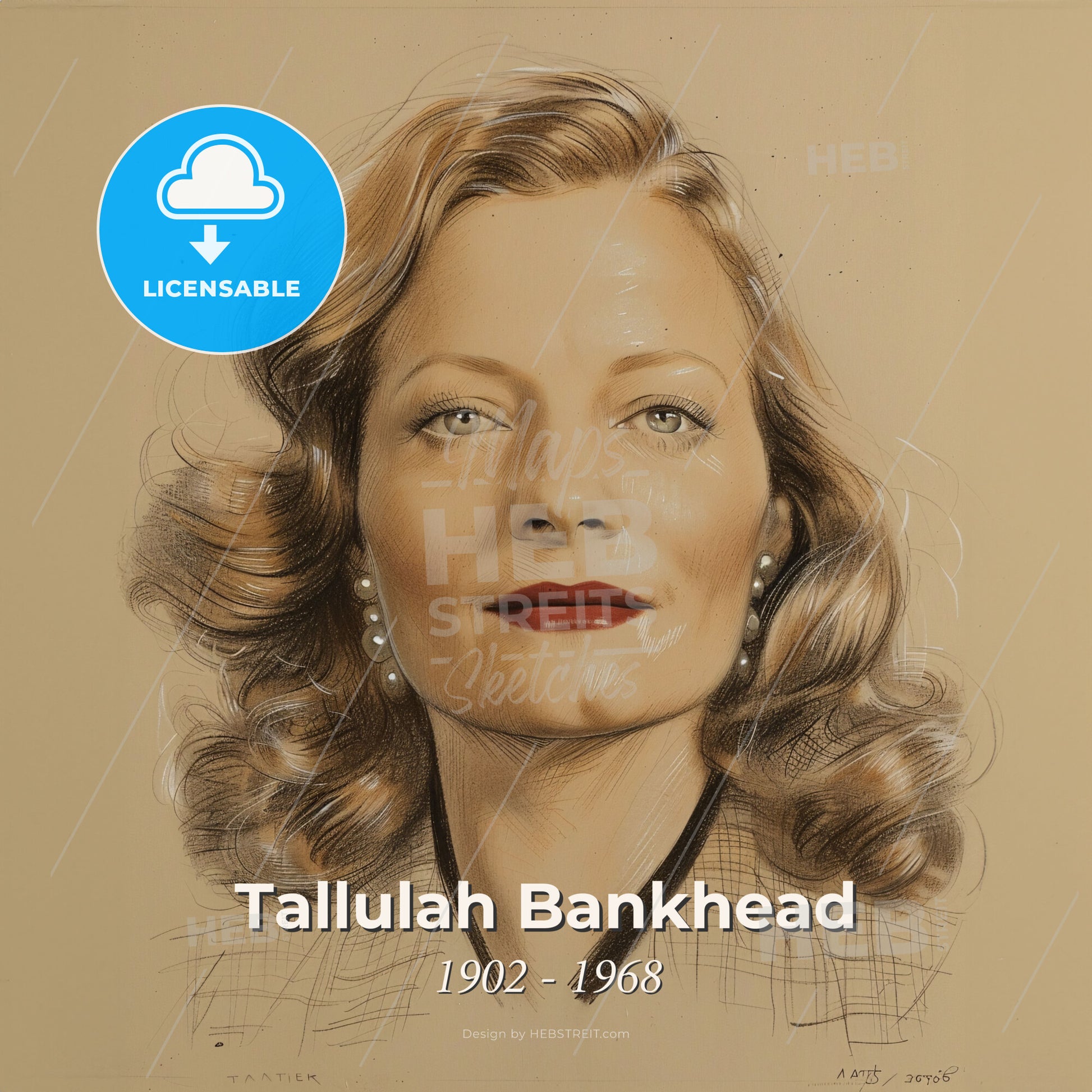Tallulah Bankhead, 1902 - 1968, American actress and socialite - A Drawing Of A Woman Print Template
