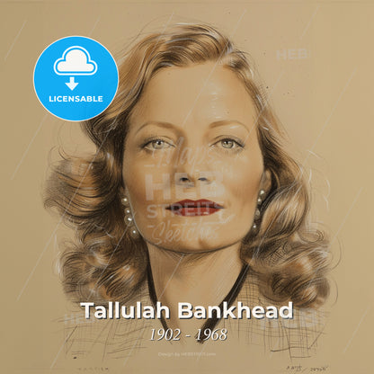 Tallulah Bankhead, 1902 - 1968, American actress and socialite - A Drawing Of A Woman Print Template