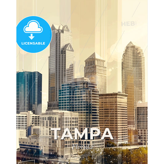Tampa City Skyline Composite Art Print - A city skyline with many tall buildings - Square format print template
