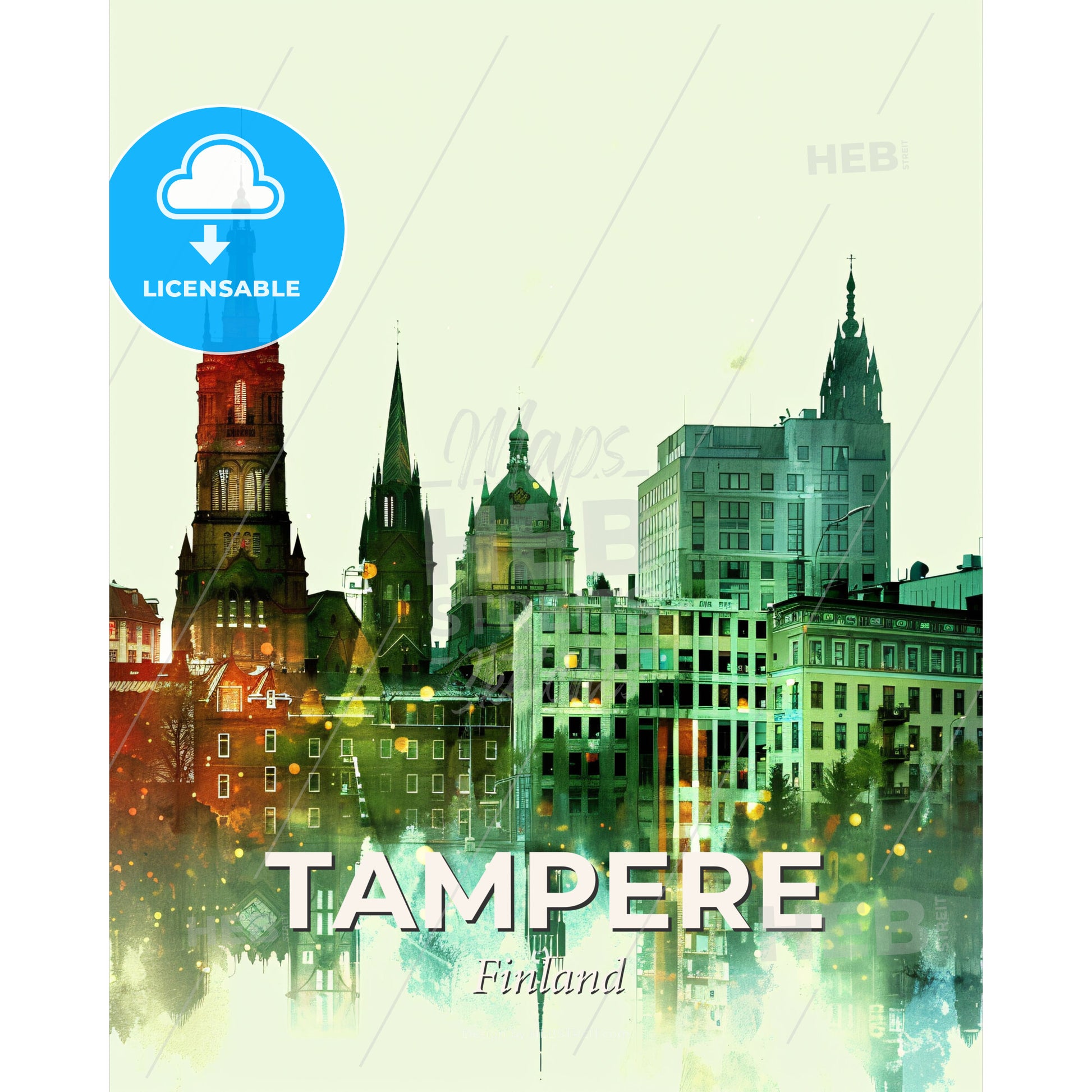 Tampere Skyline Double Exposure Cityscape Poster Art - A city skyline with many buildings - Square format print template