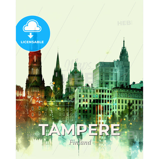 Tampere Skyline Double Exposure Cityscape Poster Art - A city skyline with many buildings - Square format print template