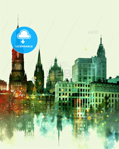 Tampere Skyline Double Exposure Cityscape Poster Art - A city skyline with many buildings