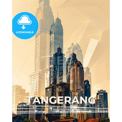 Tangerang: Modern City by Night - A city skyline with many tall buildings - Square format print template