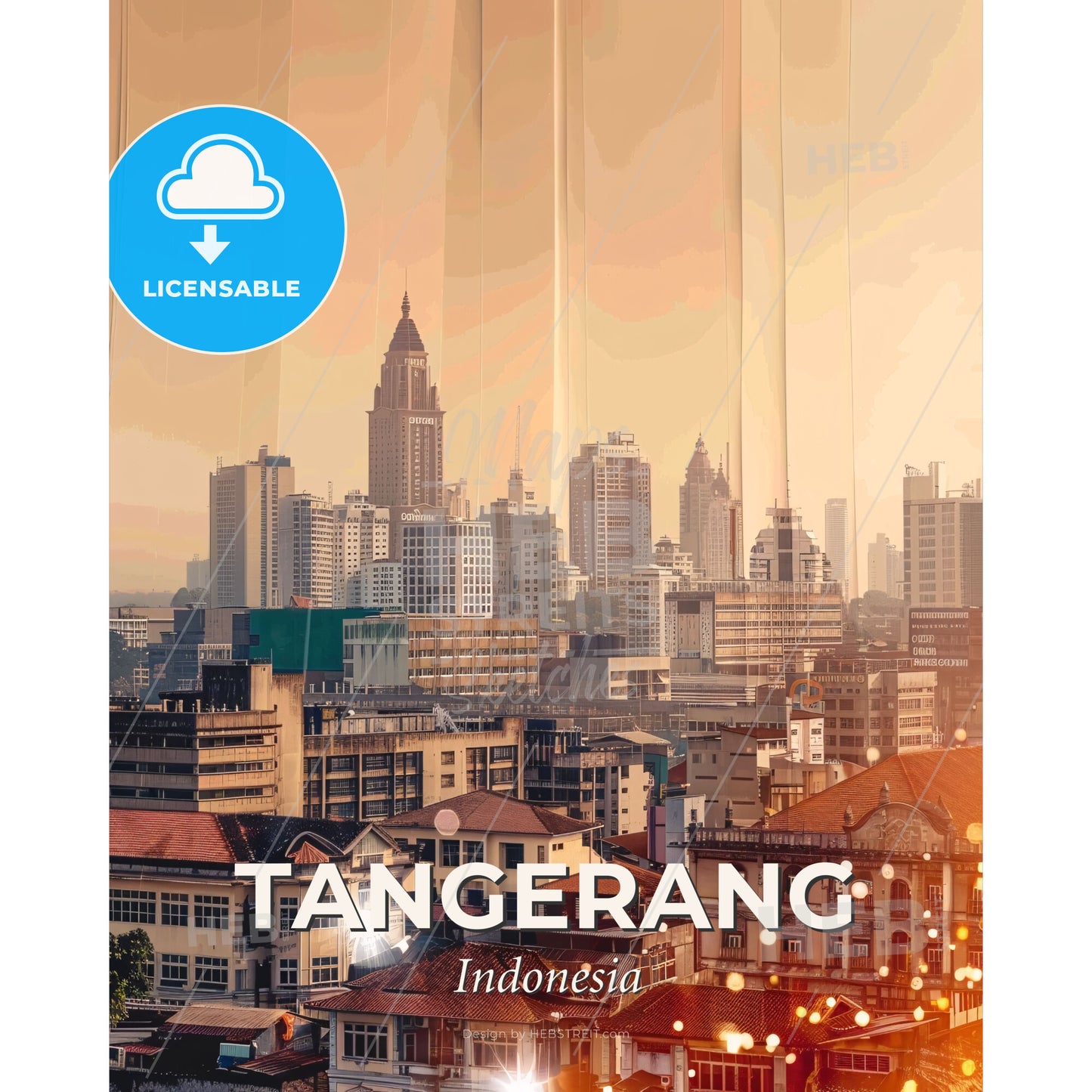 Tangerang Skyline Silhouette Poster Art - A city skyline with many buildings - Square format print template
