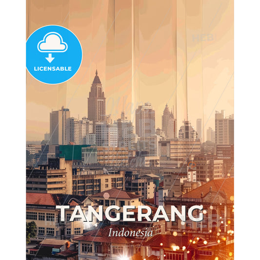 Tangerang Skyline Silhouette Poster Art - A city skyline with many buildings - Square format print template
