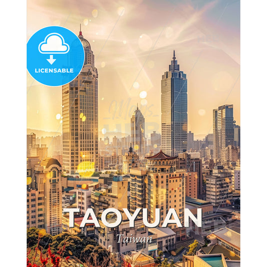 Taoyuan Cityscape Poster Art - A city with many tall buildings - Square format print template