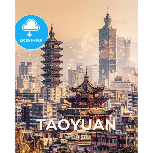 Taoyuan Taiwan City Lights Skyline Art Poster - A city with tall buildings - Square format print template