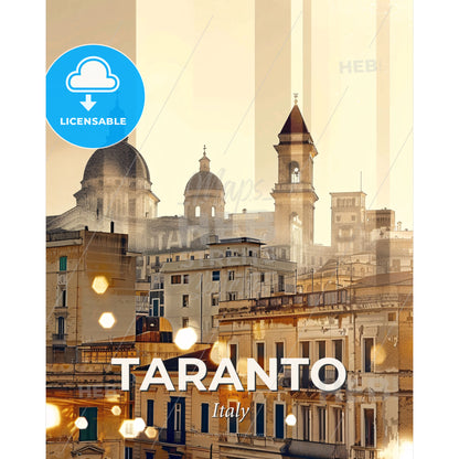Taranto Skyline Poster: Double Exposure Art - A city with many buildings - Square format print template