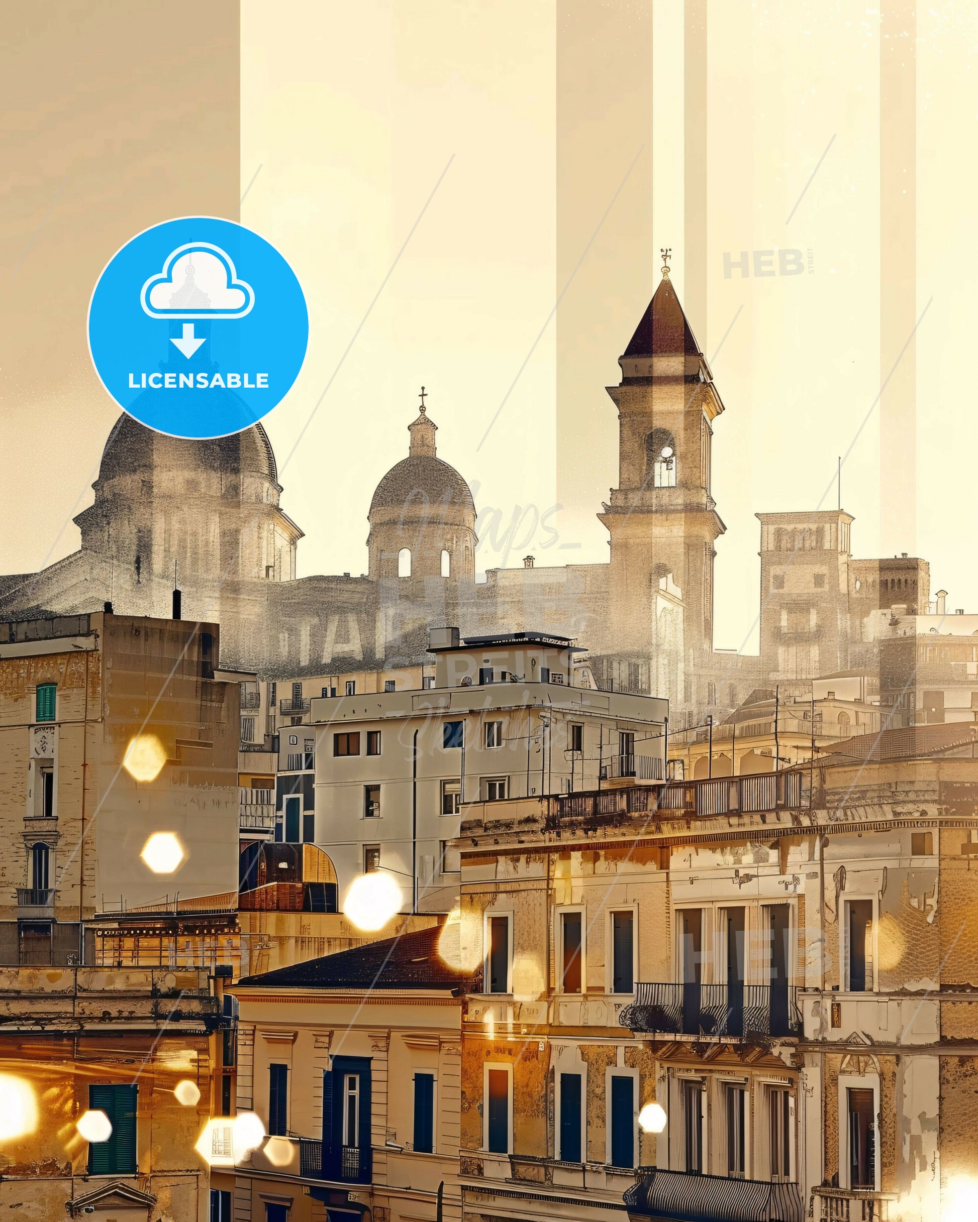 Taranto Skyline Poster: Double Exposure Art - A city with many buildings